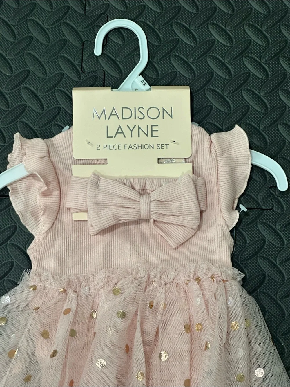 Madison Layne Pink Bow Tulle Baby Dress Set